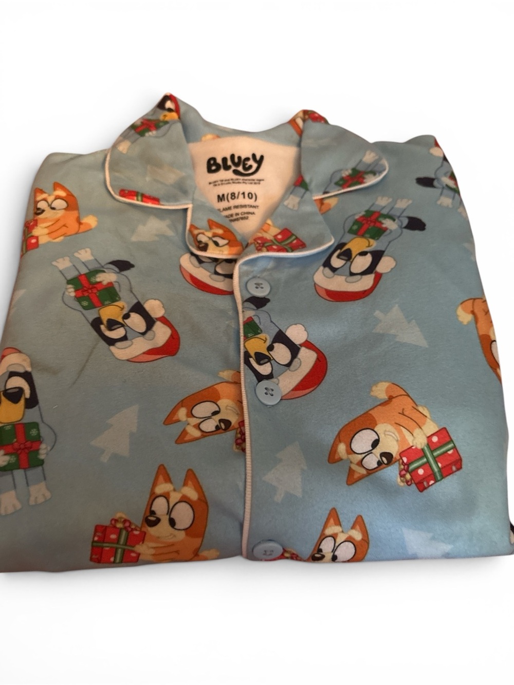 Light Blue Kids Holiday Dog Print Pajama Set- Blue
